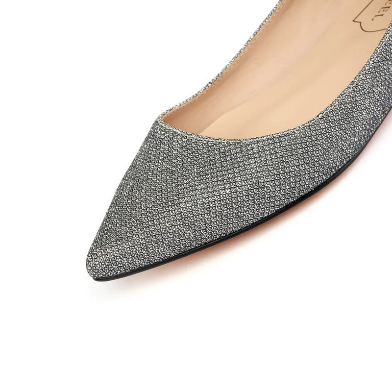 Bout Talon Bling Couleur D'été Glissement Bureau Faible Argent Véritable Femelle Chaussures De Surom Cuir En Pompes Des Mode 2018 À Pointu Femmes Sur Brillant 0wqUPqZ