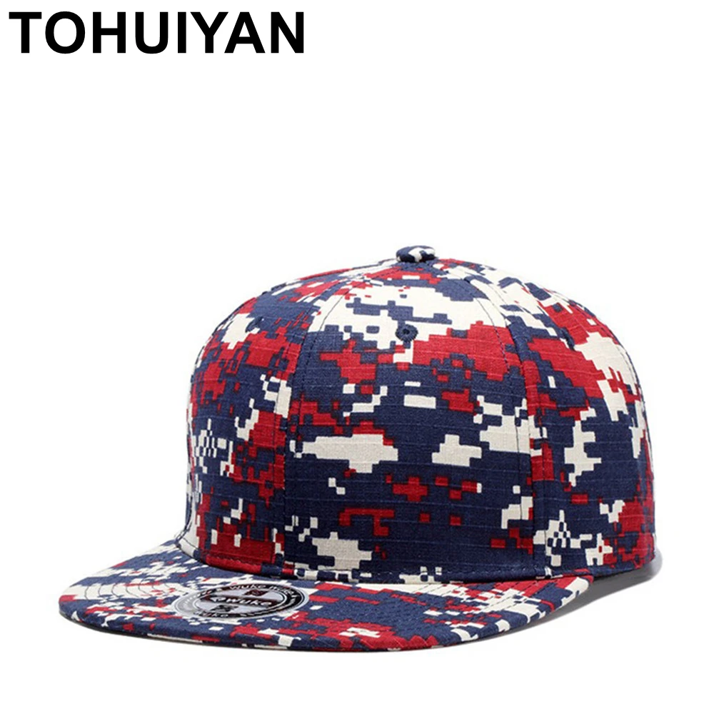 

TOHUIYAN Camo Digital Snapback Cap Men Women Hip Hop Hat Flat Visor Gorras Baseball Caps Summer Autumn Winter Adjustable Hats