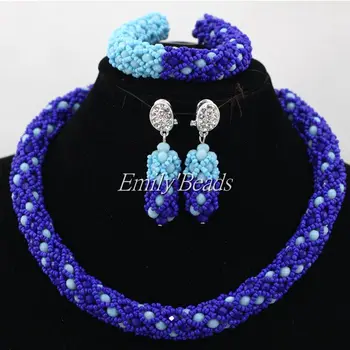 

Nigerian Blue African Wedding Beads Jewelry Set 2016 New Party/Anniversary Indian Bridal Beads Jewelry Set Free Shipping ALJ194