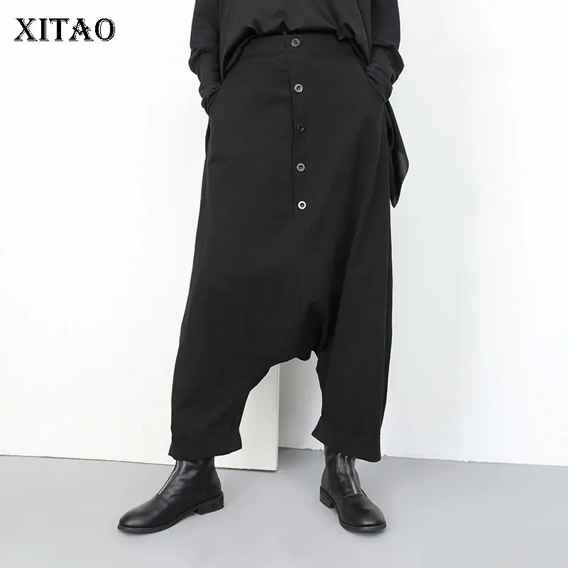 [XITAO] Новые женские корейские модные 2019 весна лето прямые сплошного цвета с кнопками Fly Свободные повседневные брюки до щиколотки WBB2640