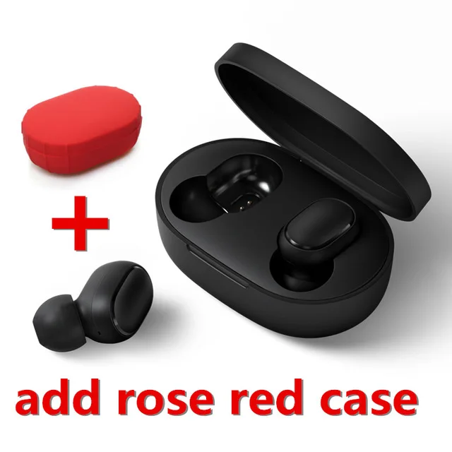 Original Xiaomi Mi Redmi AirDots Earphone Bluetooth 5.0 Wireless headset Noise Reduction stereo Headphone Earbuds Handsfree - Цвет: add red case