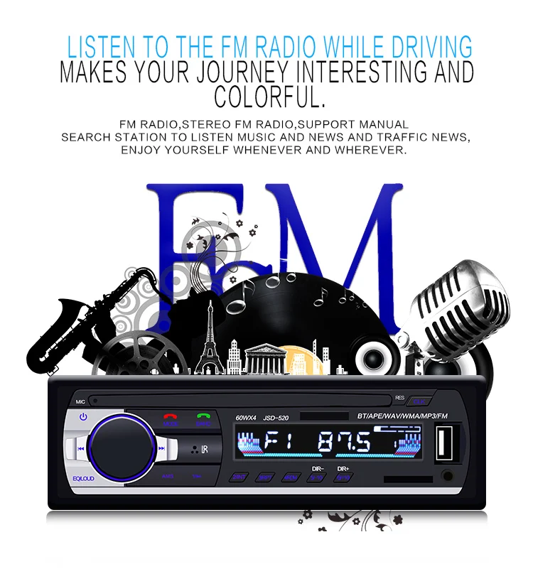 Авто 12 V JSD 520 автомобиль радио Bluetooth 1 Din автомобильный стереоплеер AUX IN MP3 FM Радио