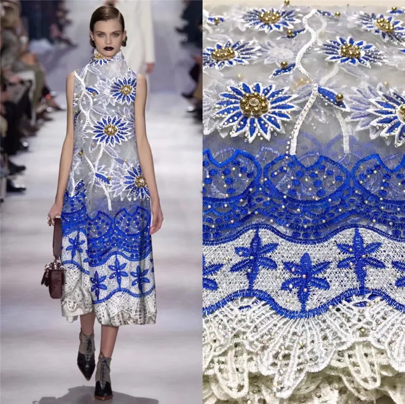 

Nigeria Tulle Lace Fabric Embroidery With stones and beads Fabric 2019 High Quality African French Net Lace Fabric Free shipping