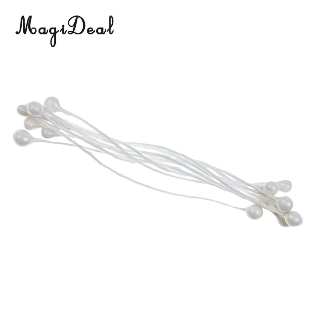 MagiDeal 150 Pieces Pearl Double Tip Floral Stamens Pearlized Double Head with Stem Gift wrapping Decoration - White