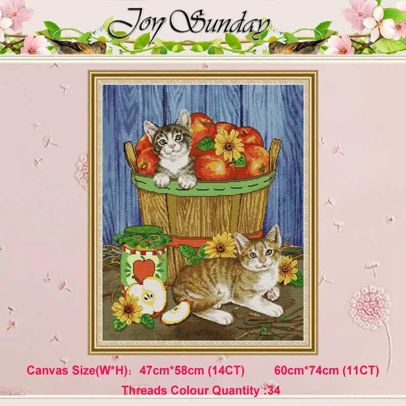 

Cats and fruits animals counted 11CT 14CT Cross Stitch Set DIY DMC Chinese Cross-stitch Kit Embroidery Needlework Home Decor