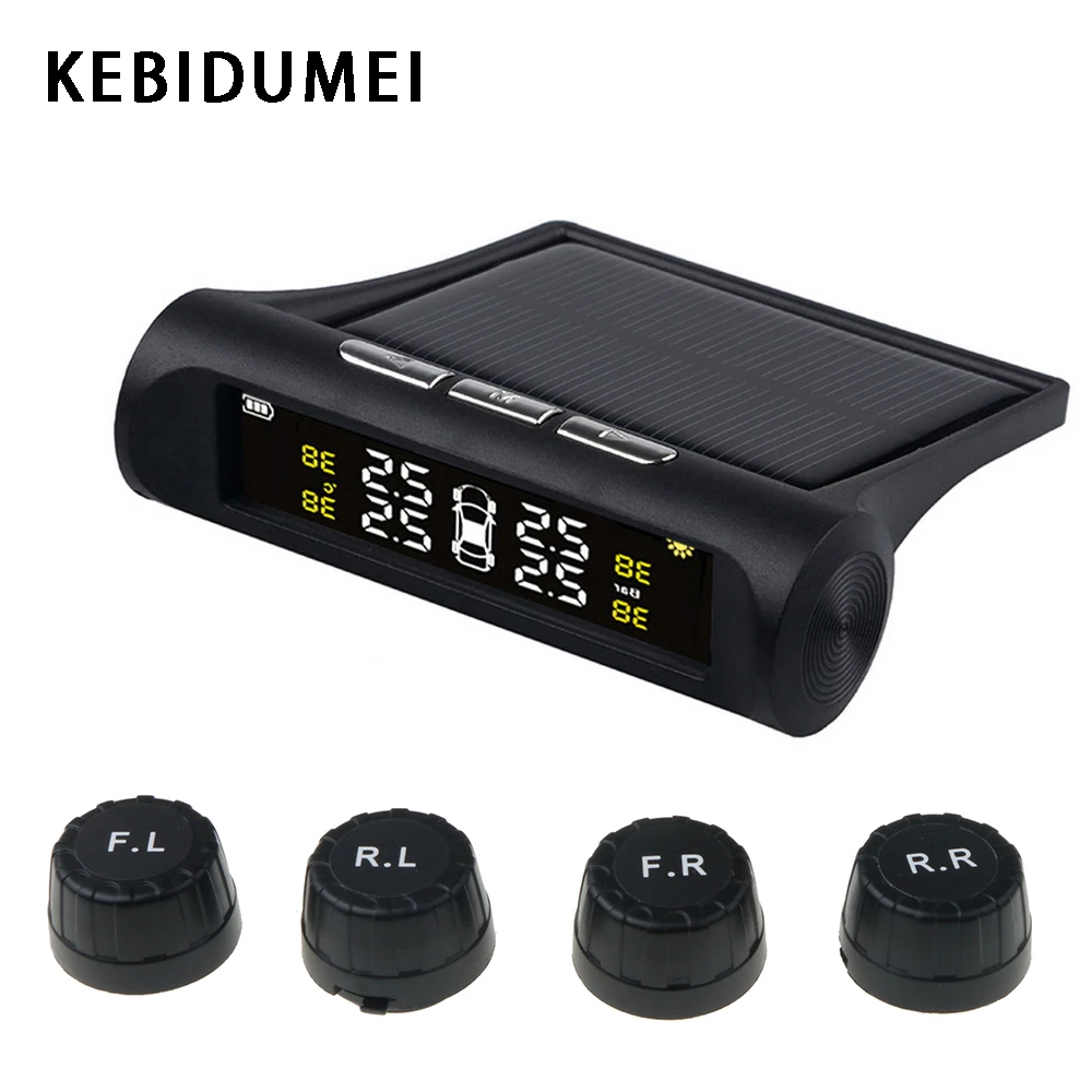 

New Auto Digital Solar Power TPMS Car Tire Pressure Monitor System LCD Display 4 External Sensor Tire Temperature Alarm Security