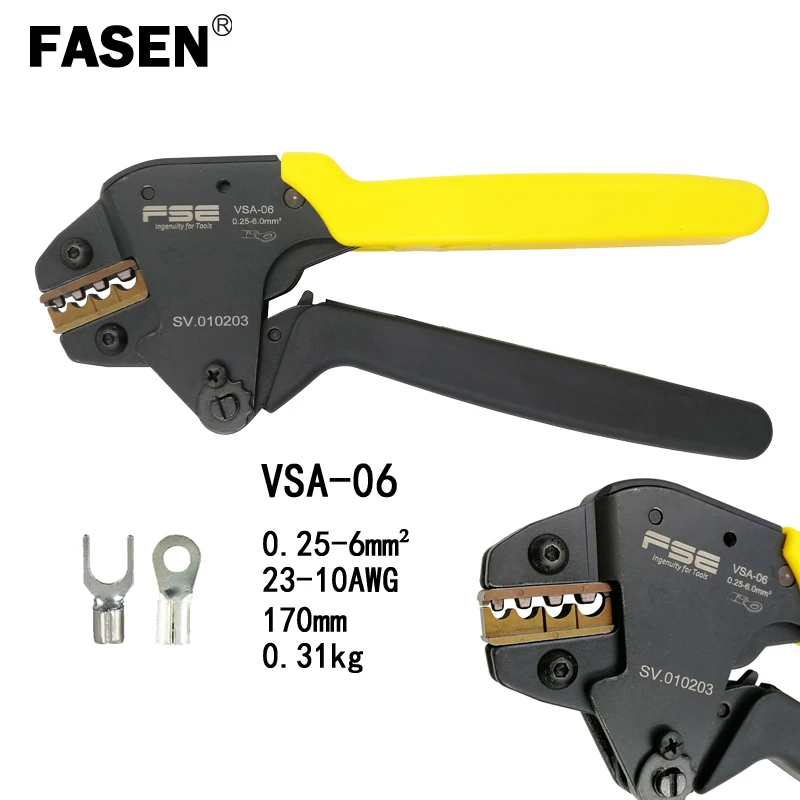 FASEN VSA-06 crimping pliers 0.25-6mm2 23-10AWG for non-insulated terminals clamp self-adjusting labor-saving type mini tools FASEN VSA-06 crimping pliers 0.25-6mm2 23-10AWG for non-insulated terminals clamp self-adjusting labor-saving type mini tools