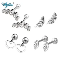 Ayliss, 8 шт., серьги-гвоздики из нержавеющей стали в форме листа/Полумесяца/пера/штанги в форме сердца, хряща, трагуса, спирали, 16 калибра, 1/4 дюйма, пирсинг