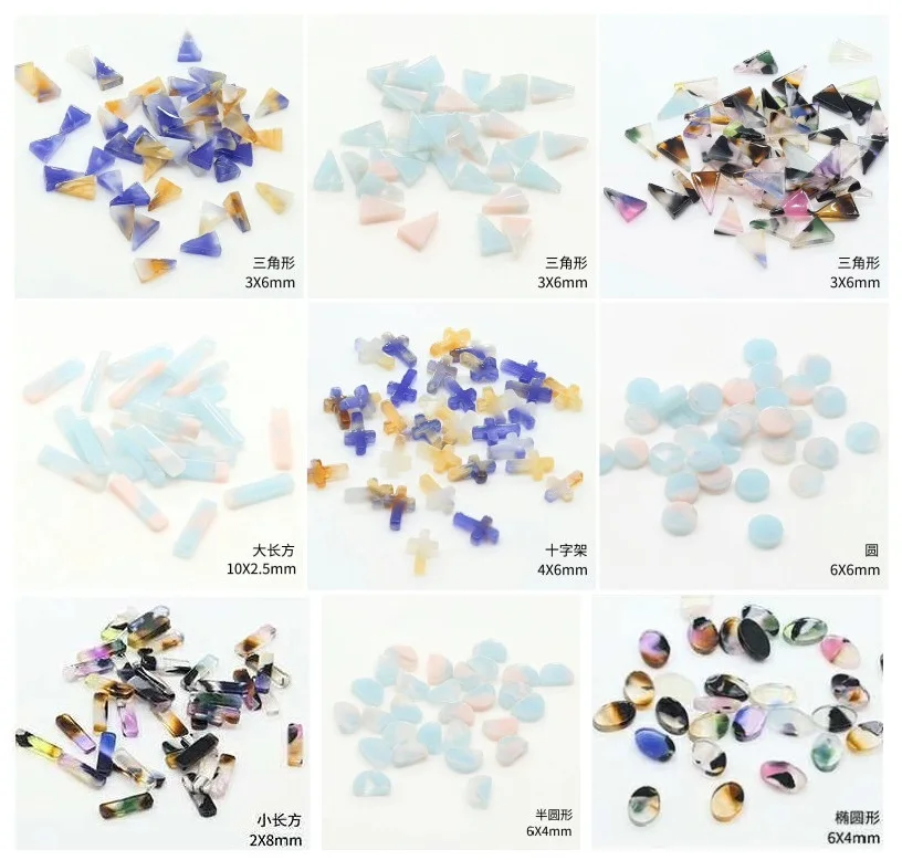 

Newest Japan design 20 pieces nail art decoration 3 type Quarts rectangular rectangular semi-circular natural multicolor