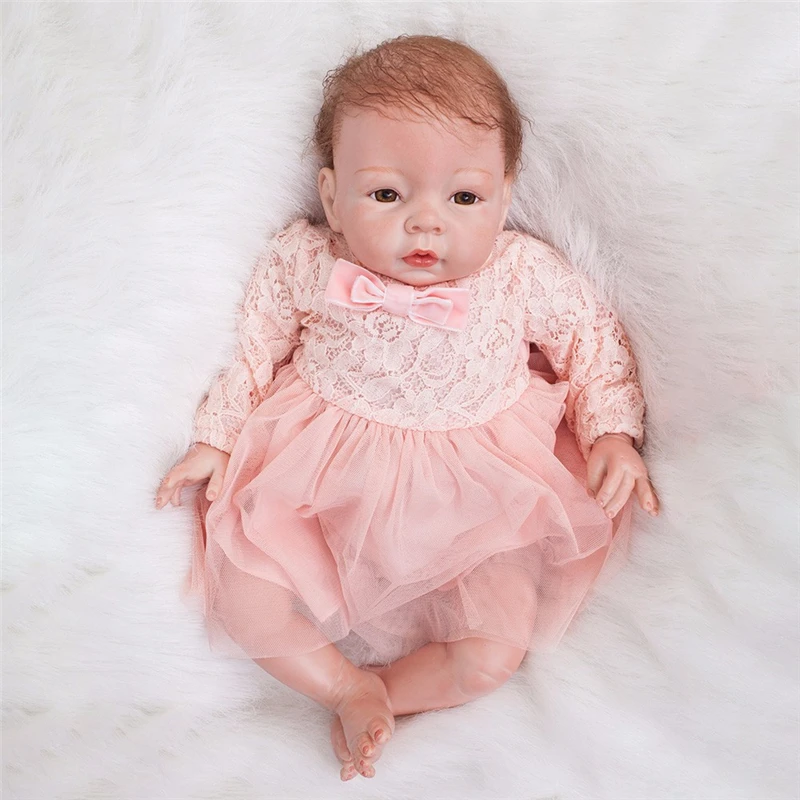 NPK 22 дюйма 55 см виниловые куклы для новорожденных реалистичные куклы новорожденных младенцев с розовым платьем Bebe Reborn подарок на день рождения для девочек детские игрушки