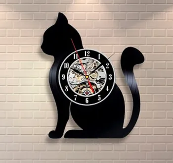 

2020 New CD Vinyl Record Wall Clock Modern Cat Animal Wall Watch Home Decor Classic Clock 3D Hanging Wall Clock Relogio Parede