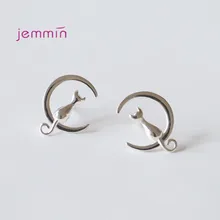 Модные дизайнерские милые ювелирные изделия с кошкой на Луне, 925 пробы серебряные Простые серьги для женщин и девушек, вечерние украшения