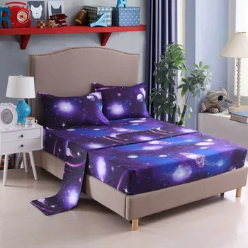 

3D Interstellar Star Beautiful Starry Sky Flat And Fitted Sheet Pillowcase Set King Queen Full Twin Size Home Decoration