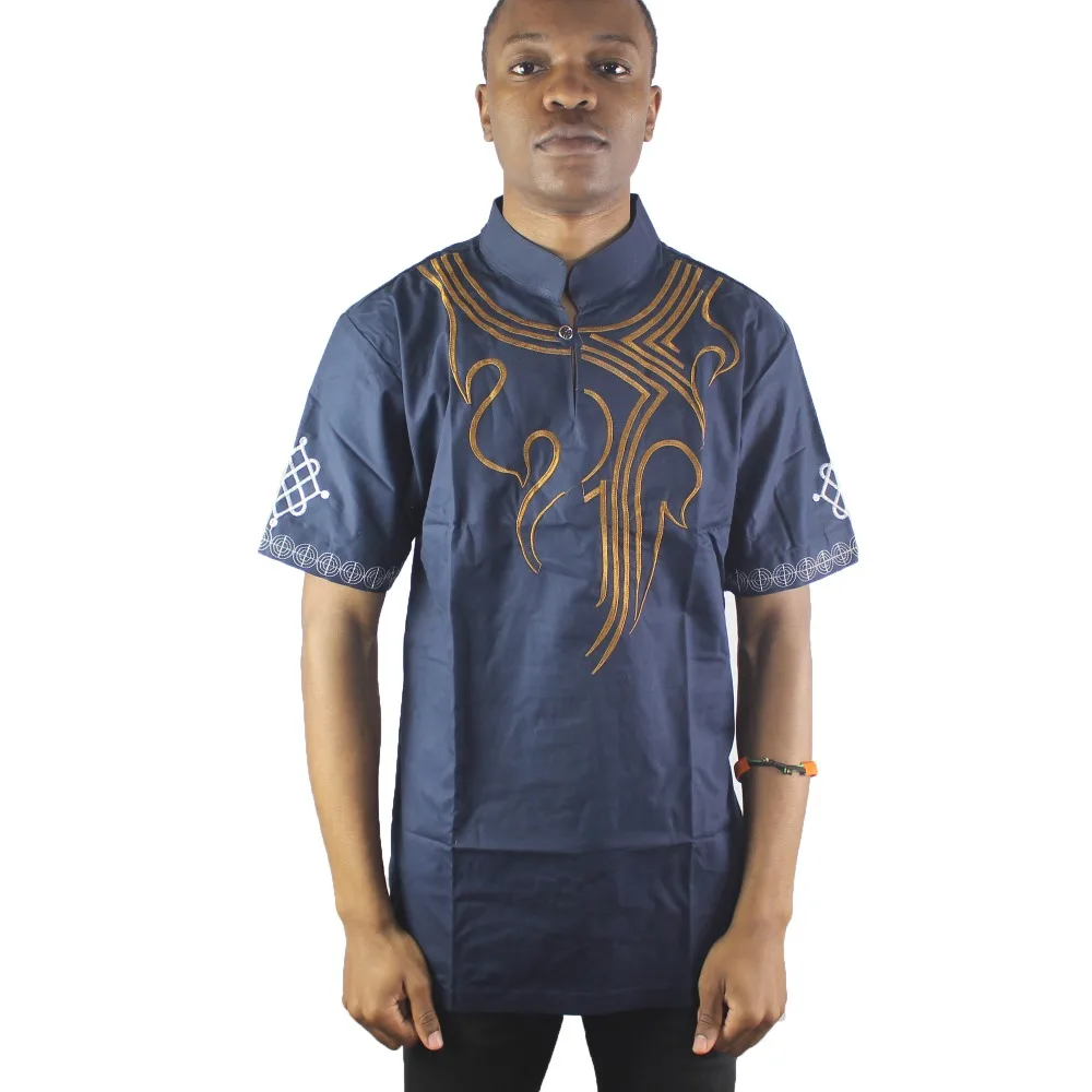 

Africa Sleeve and Chest Embroidered Men`s Ethnic Tops Cotton and Short Sleeved Tunic Shirts For Summer Wearing