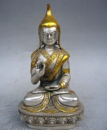 

13 cm * /China Tibet collection silver plated gold Tsongkhapa Buddha statue