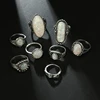 Tocona Vintage Antique Silver Color Rings Sets Colorful Opal Crystal Stone Carve for Women Men Bohemian Jewelry Anillos 6421 3