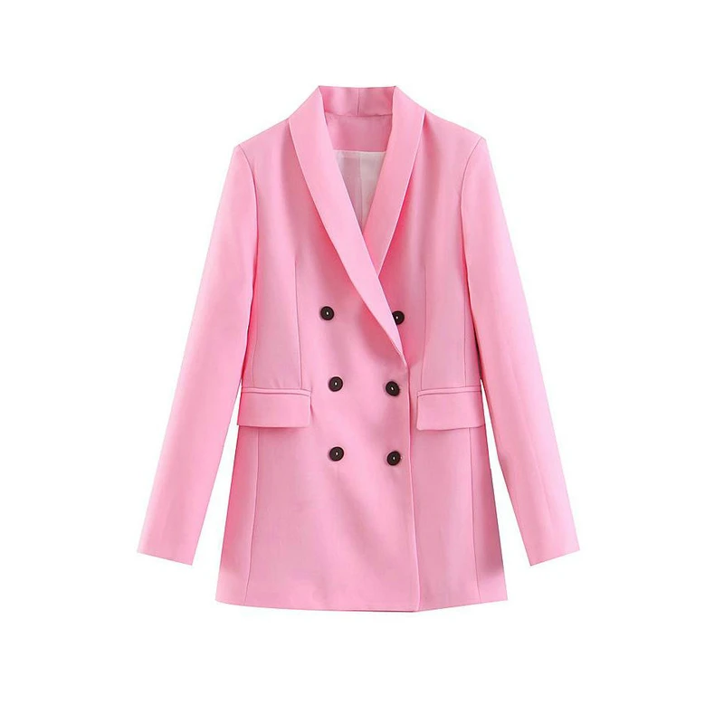 Tangada прямой пиджак двубортный пиджак жакет женский пиджак прямого кроя пиджак с длинным рукавом розовый пиджак классический жакет SL271 - Цвет: Розовый
