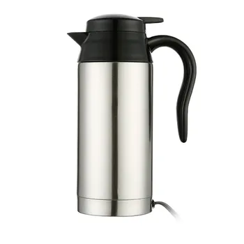

750ml 12/24V Silver Household Car Pot Water Heater Universal Stainless Steel Heating Mug Electric Travel Kettle