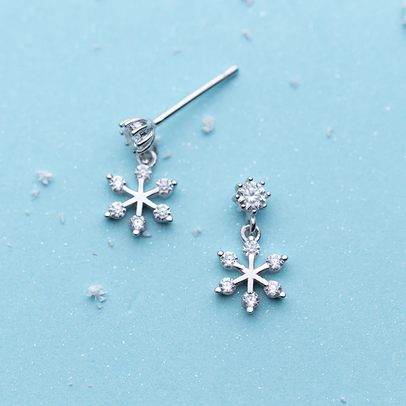 

MloveAcc 925 Sterling Silver Snowflake Earrings for Women Trendy Cubic Zirconia Earring Elegant Lady Gift Sterling-silver-jewelr