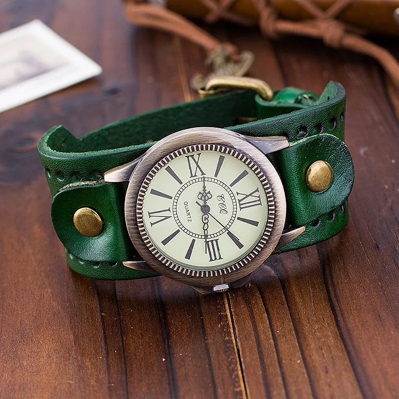 CCQ бренд Винтаж корова кожаный браслет для женщин наручные часы повседневное Роскошные Кварцевые часы Relogio Feminino
