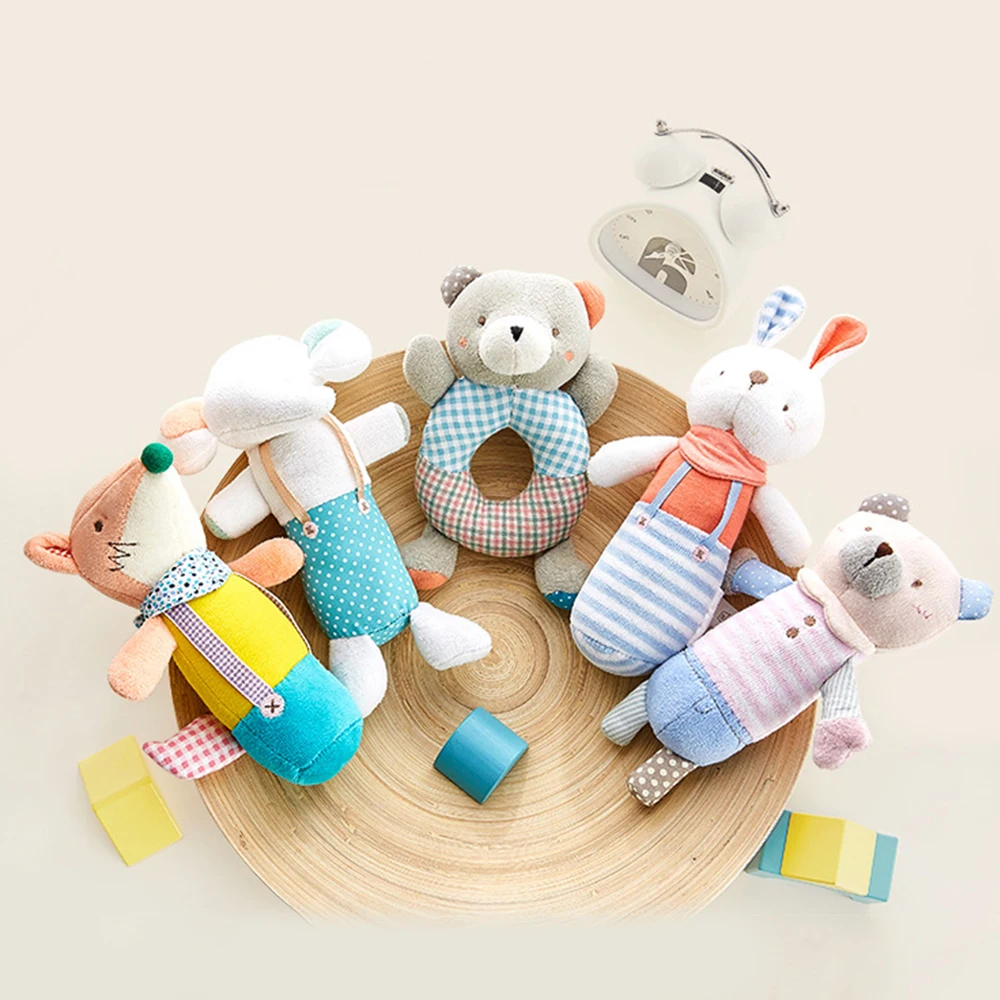 

Newborn Kids Baby Toys Animal Squeaker Bar Toys Baby Hand Enlightenment Plush Doll Kids Soft Handbells Rattles