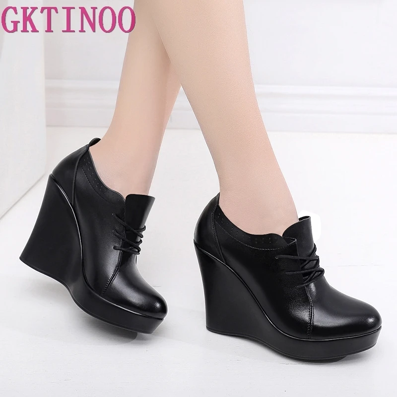Gktinoo Lace Up Wedges Shoes For Women 2019 Autumn Platform Pumps Gktinoo Lace Up Wedges Shoes For Women