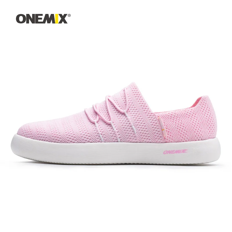 Onemix/Женская обувь для скейтбординга; женская обувь без шнуровки; трикотажная сетка; Дизайнерская обувь для отдыха; кроссовки для скейтборда; уличные кроссовки для бега и ходьбы - Цвет: Pink