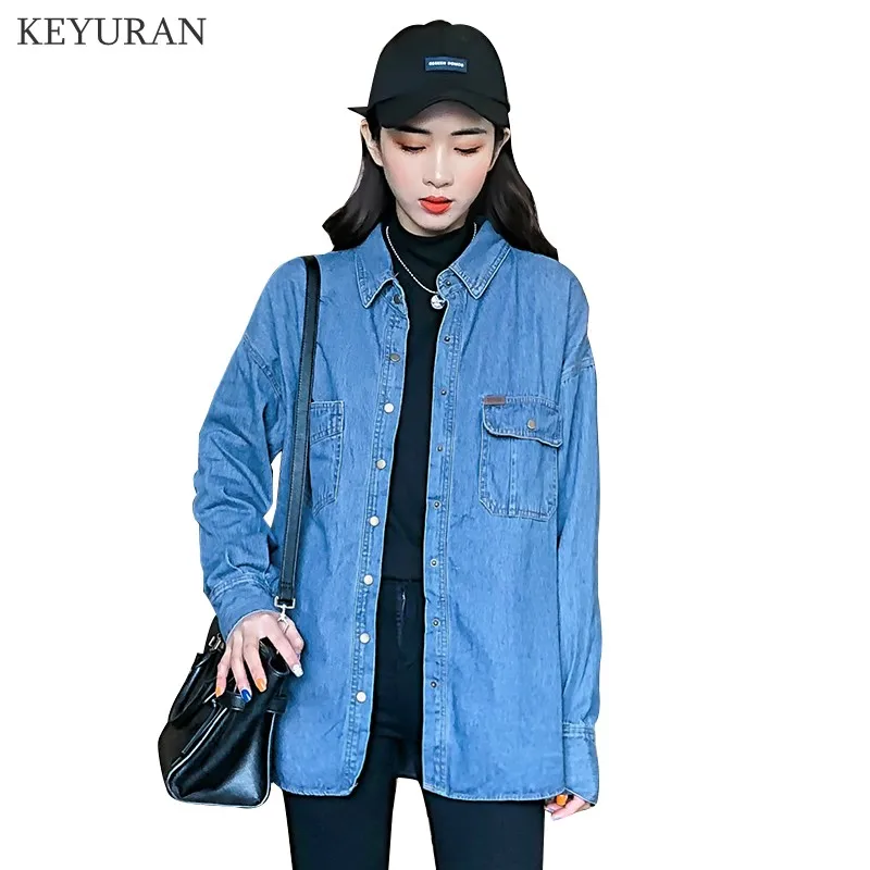 

Plus Size vetement Fashion Style Women Clothes Blouse Long Sleeves Casual Denim Shirt Nostalgic Vintage Loose Jeans Shirt Camisa