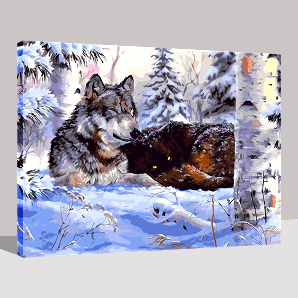 

DIY Digital Oil Painting By Numbers Drawing Snow Wolf On Canvas Home Decor Wall Art Handpainted Animal Pictures Craft Framework