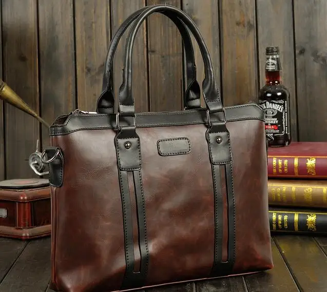 

2018 men's shoulder bag cross section portable Korean version of the casual crazy horse skin business trip bag