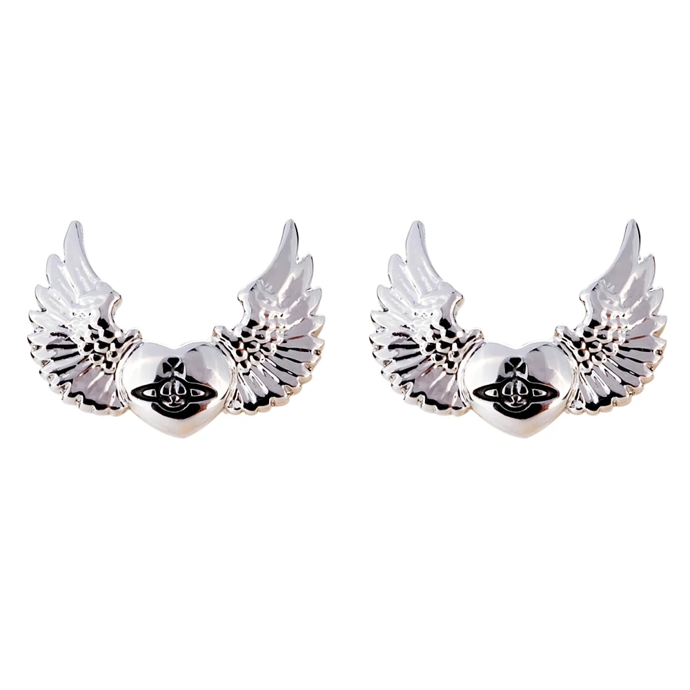 

XIAOJINGLING 1Pair Eagle Heart Earrings Angle Wing Saturn Planet Heart Shaped Ear Studs Women Girl's Stud Earrings