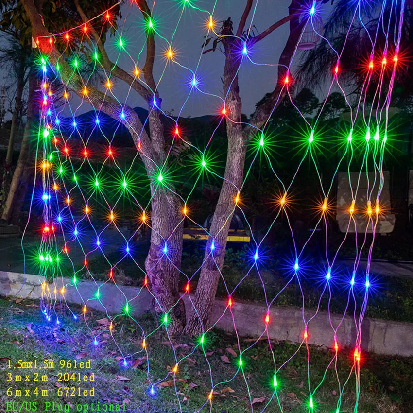 Offerte HA CONDOTTO LA luce Netta 3*2M 6*4M LED Mesh Fata Luce Della Stringa Di Natale 110 220 V festa Nuziale di Capodanno Ghirlanda Decorazione del giardino Esterno