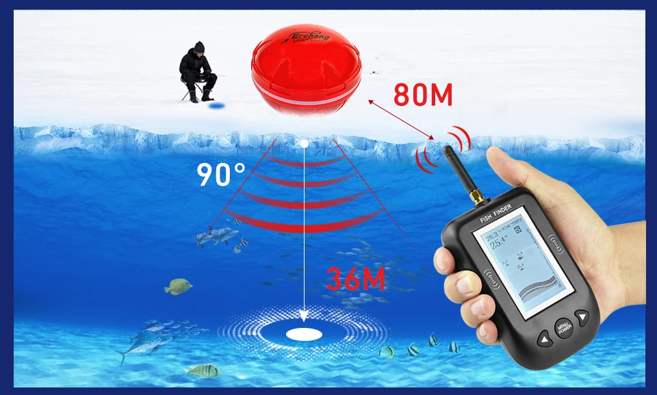 Erchang F3 портативный глубинный рыболокатор 100 м беспроводной эхолот с сигнализацией для рыбалки эхолот для рыбалки на озере и море