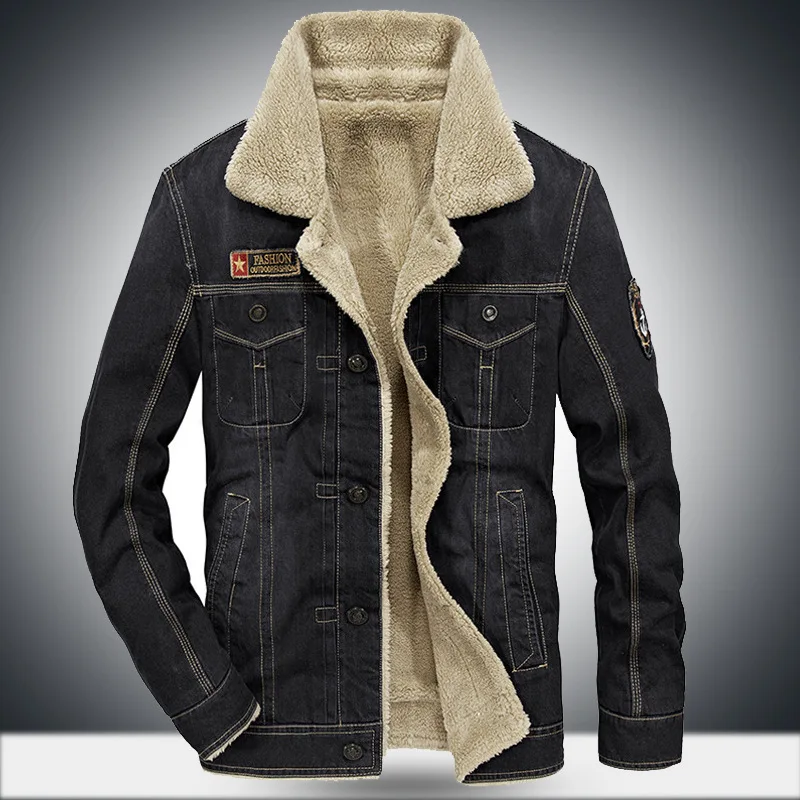 NEW Winter Thicked Coats Casual Denim Jacket Men Thick Warm Fleece Collar Blue Male Fashion Man
