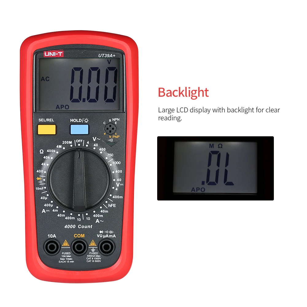 

Digital Multimeter UT39A+ DC/AC Voltage Current multimetro Meter Capacitance Resistance Diode Tester Voltmeter Ammeter LCD