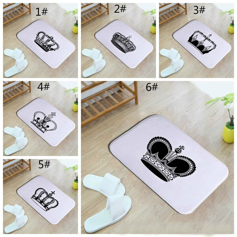 40*60cm (15.7*23.6in) Black White Hand painted Crown Floor Mat Home