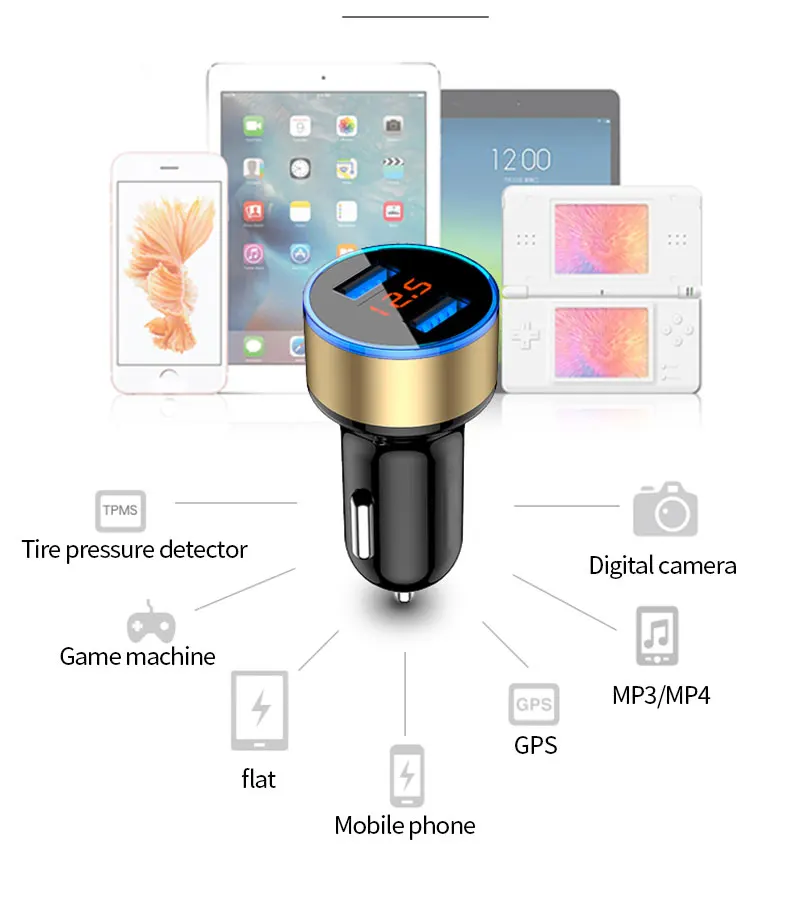 Светодиодный Дисплей в машину с USB, туманный распылитель, Зарядное устройство разветвитель прикуривателя 12/24V в режиме реального времени Напряжение 3.1A быстрой зарядки автомобиля-Зарядное устройство для мобильных телефонов