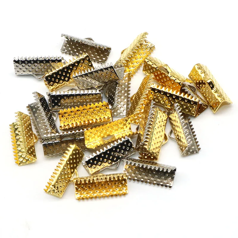 

100pcs String Ribbon Clip Foldover Crimp End Beads Flat Cover Clasps Cord End Caps Bracelet Connectors 1.0cmm,1.3cm,1.6cm