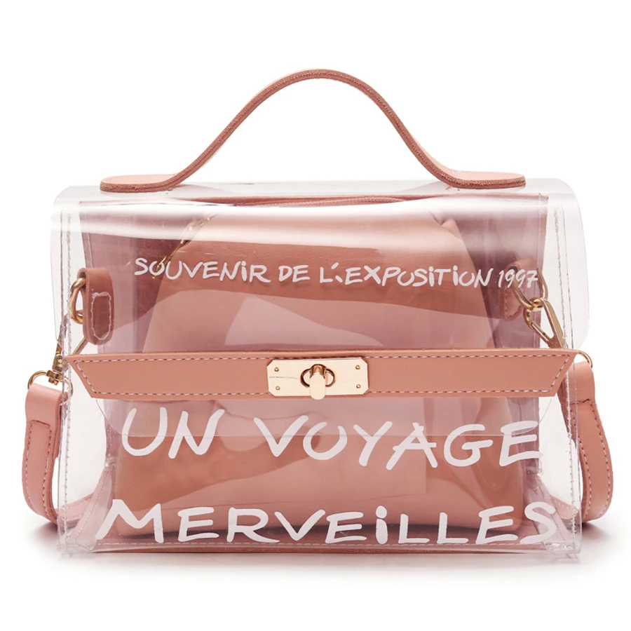 

Summer New Transparent Clear Bag Cute Pvc Jelly Shoulder Messenger Bag Women's Sashion Lock Handbag