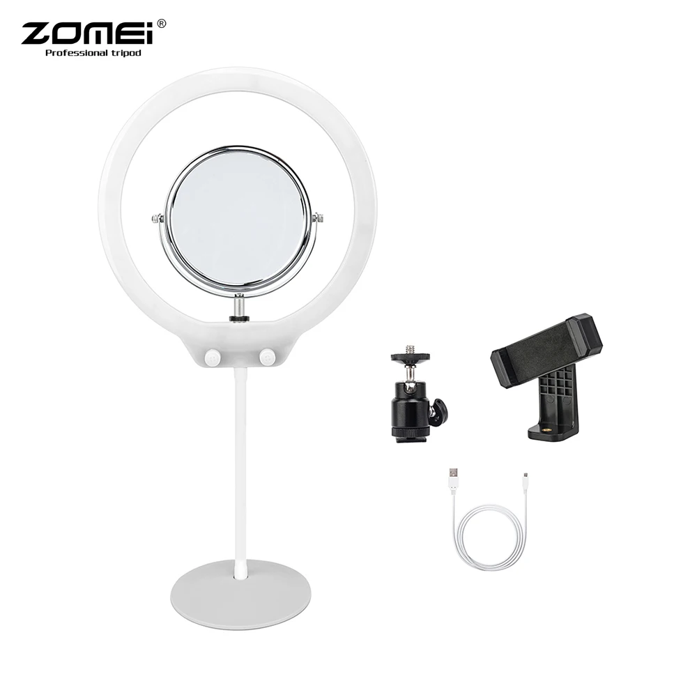

ZOMEI ZM128 3200K-5600K Studio Phone Video Ring Light with Mirror and Phone Clamp for iPhone X/8/7 for Canon Nikon Sony DSLR