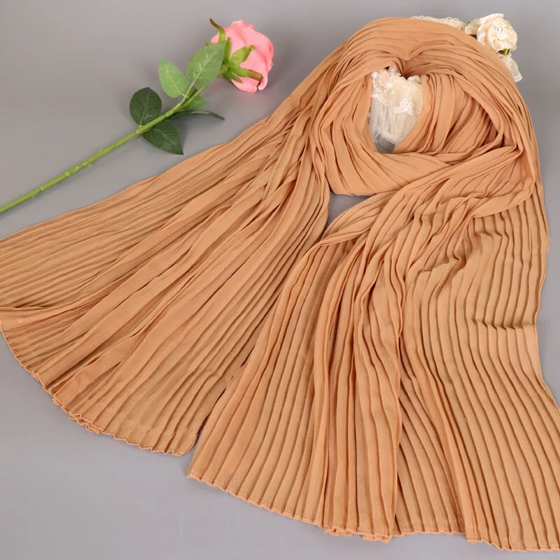 Мода Pleat шифон пузырь морщин хиджаб длинные Размеры пашмины мусульманский Шарфы для женщин шарф в полоску Быстрая