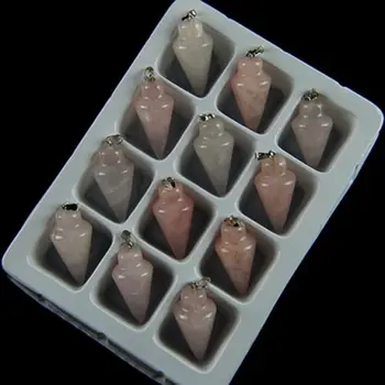 

(12 pieces/lot) Wholesale Natural Rose Quartzs Pendulum Pendant Bead 32x15mm Free Shipping Fashion Jewelry HYBC9