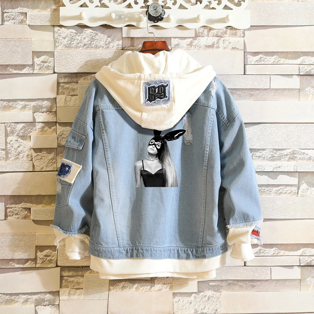 

Ariana Grande 2019 Kpop Denim Jean Stitching Jacket Coat Harajuku Bangtan Boy Jimin Suga Jungkook Clothes fans Hoodies