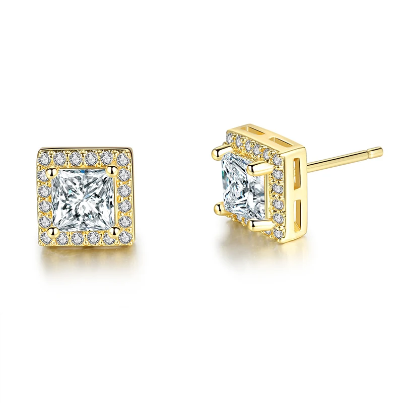 

1 pairs copper material square stud earrings setting cubic zirconia gold and silver color push-back earrings for women