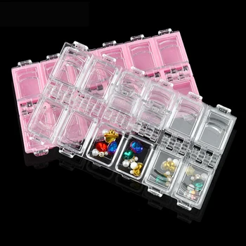 

12 Slots Empty Nail Art Storage Box Plastic Pink/Clear Divided Display Case Organizer Holder For Rhinestones Jewelry Accessories