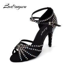 Ladingwu танцевальная обувь женская Сальса со стразами латинские танцевальные туфли для женщин Бальные туфли танцы мягкая подошва танцевальные сандалии 10 см