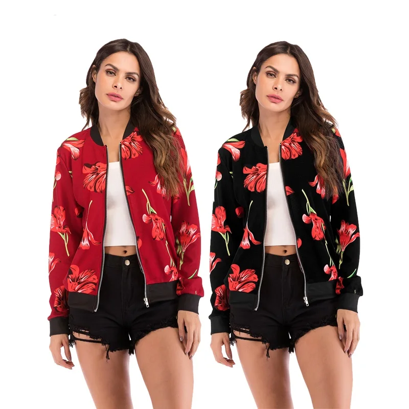 Kopen 2018 Herfst Nieuwe Populaire Vrouwen Bloemenprint Rits Honkbal Uniform Jas Vrouwen Jas Europa En Amerika Plus Size Jas