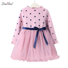 2017 Nouvelle Marque De Mode Enfants Vêtements pour fille mignonne coton imprimer dot Floral robe Princesse à volants arc robe de Partie D’enfant vêtements