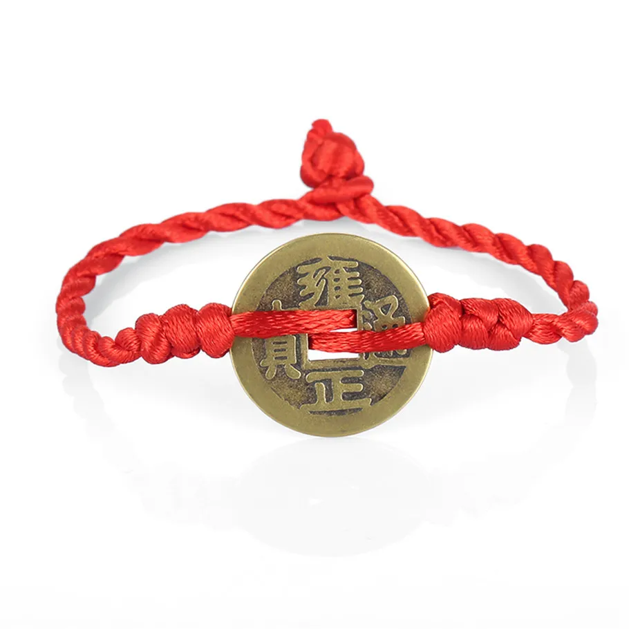 2017 lucky Chinese style red rope with ancient copper coin lucky rope String line handmade