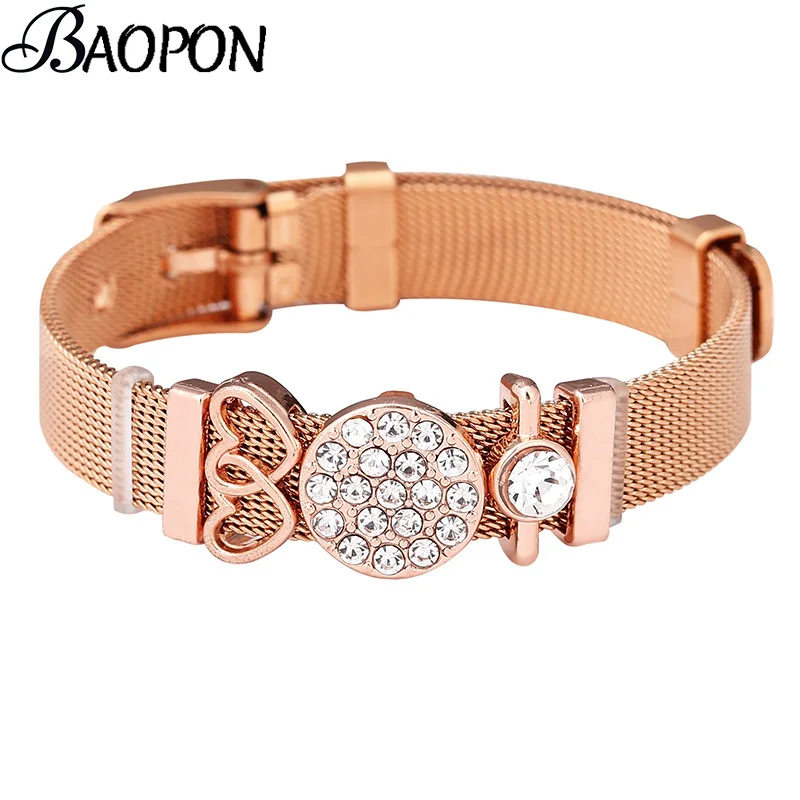 

BAOPON Charm Jewelry Silver Color Stainless Steel Mesh Bracelet Set Heart To Heart Brand Bracelet for Woman Girlfriend Gift